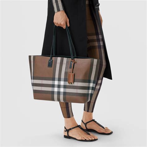 burberry harcourt medium canvas chech & leather tote|Burberry birch brown check tote.